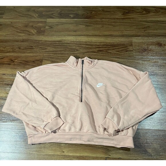 Nike Sportswear Essential Fleece Long-Sleeve Crop Top 1/4 Zip Sweater Womens 2XL - Picture 1 of 8